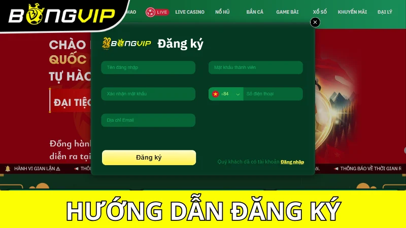Hướng dẫn cách đăng ký Bongvip chi tiết