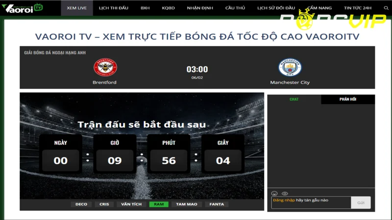 Lựa chọn trận đấu và chờ đợi theo dõi